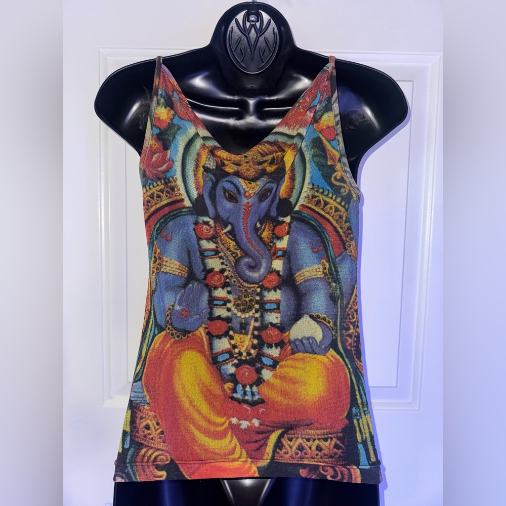 Ganesha Vivienne Tam Multicolor Elephant Print Tank Top vintage